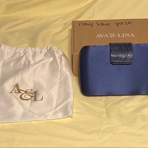 Ava & Lina RHINESTONE EMBELLISHED
NAVY CLUTCH PURSE EMULATION SILK
EVENING